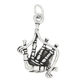 LGU Sterling Silver Oxidized 3D Bagpipes Musical Instrument Charm