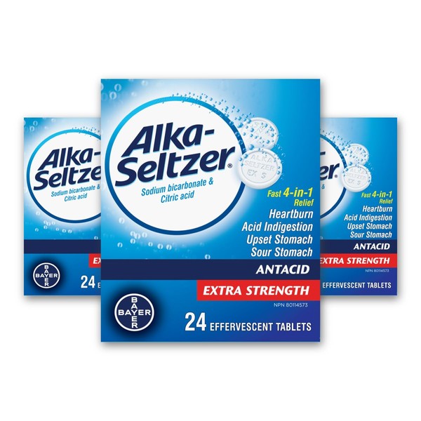 Alka-Seltzer Antacid Heartburn Relief Effervescent Tablets - Extra Strength Antacid Tablets For Heartburn And Upset Stomach Relief, Contains Sodium Bicarbonate And Citric Acid, 3x24 Tablets (72)