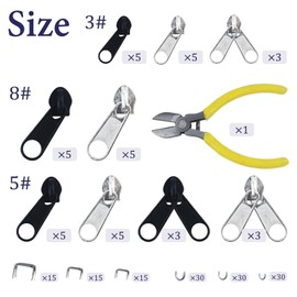 175 Pcs Zipper Repair Kit Sewing Change Zipper Needle-Nose Pliers Silver Black Zipper Clothing Jacket Purse Luggage Backpack Tent Sleeping Bag