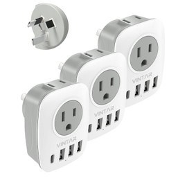 3 Pack Australia New Zealand Power Plug Adapter, VINTAR Australia Travel Adapter with 1 USB C,3 USB Ports and 2 American Outlets, 6 in 1 Type I Plug Adapter for US to Australia, Argentina, China
