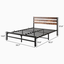 Klwenas Maec Queen Size Platform Bed Frame with Rustic Vintage Wood Headboard, Strong Metal Slats Support Mattress Foundation, No Box Spring Needed，No Noise, Easy Assembly (Brown, Queen)