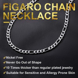 ChainsHouse Figaro Chain Made of High-Quality Stainless Steel without Pendant Fashion Jewellery 6 mm / 7.5 mm / 9 mm Wide 41 cm - 81 cm Long Chain in Silver Colour / 18 Carat Gold-Plated / Black