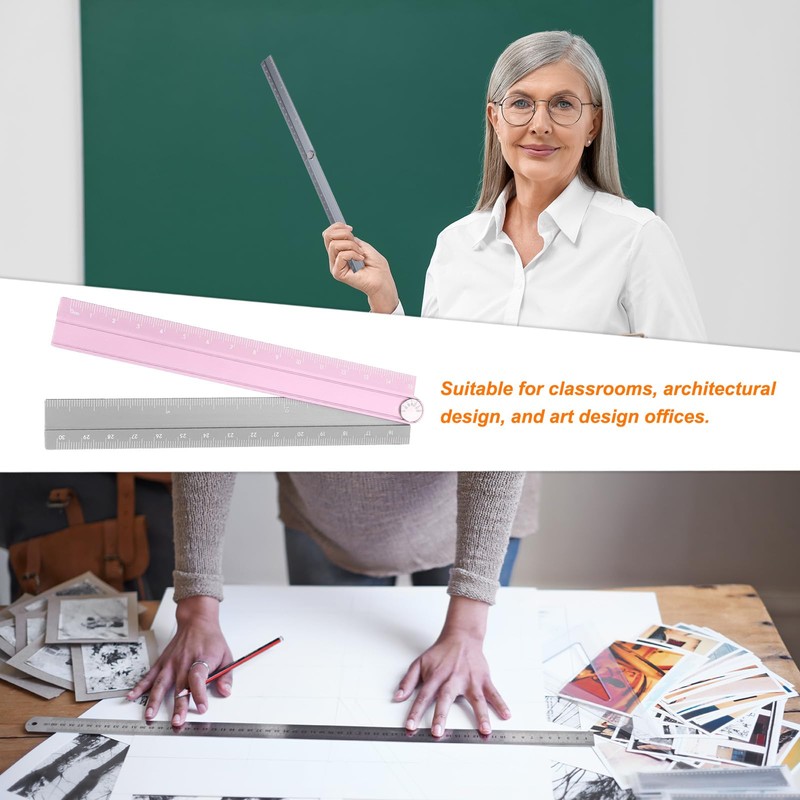 sourcing map 2pcs Folding Straight Ruler 30cm Metric Aluminum Alloy