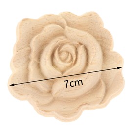 F Fityle 4Pcs Wood Carved Applique Onlay Rose Flower Carving Decals Unpainted Wooden Figurines Mouldings for Door Cupboard Furniture Decor Ornament, Dia.2.76inch