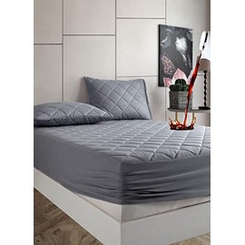 Cotton Mattress Protector, Quilted Mattress Protector with Anti-Allergic Treatment, Waterproof, Anti-Mite, Soft and Silent, Breathable Mattress Protector (Grey, 90 x 190/200 + (25-30))