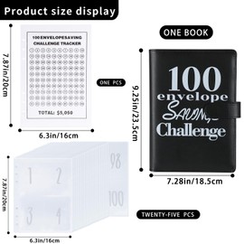 NICOOTH 100 Envelopes Money Saving Binder A5 Savings Challenge Book (A5 full black)