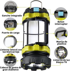 Linterna de Cámping, Linterna de Cámping Recargable USB, 7 Modos Lámparas de Mano Súper Brillante Portáti, Lámpara LED para Acampar Linterna Solar para Acampar, Caminar Pesca Emergencia con Más