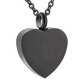 Collar Dije Corazón Negro Relicario Cenizas Acero Inoxidable