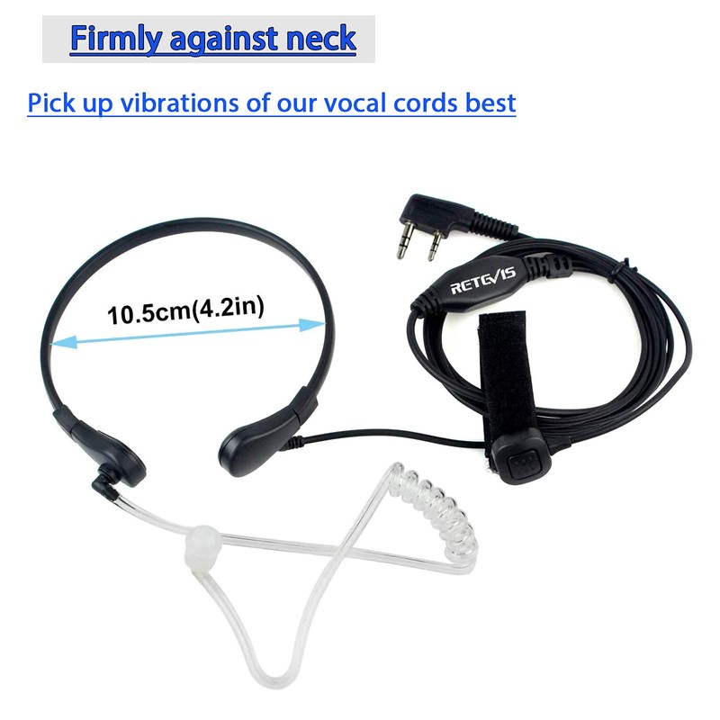 Retevis Walkie Talkie Throat Mic Headset 2 Pin Headset Earpiece