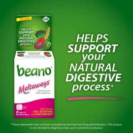 Beano Meltaways, Gas Prevention & Digestive Enzyme Supplement, Strawberry Flavor, 15 Count