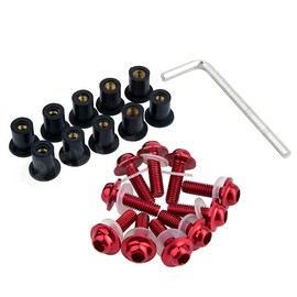 Coolboyer 10PCS M5x16mm Universal Motorcycle Windscreen Windshield CNC Bolts Screws Nut Fastener for Honda Suzuki Yamaha Kawasaki (Red)