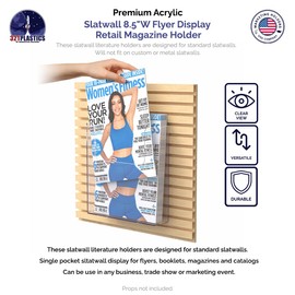 Marketing Holders 10 Pack Slatwall Brochure Holder 8.5" W Magazine Rack Display Pamphlet Clear Acrylic Displays Literature Advertising Convenience Stores
