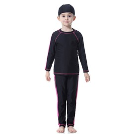 Muslim Girls Swimwear Conservative Children’s Split Long sleeved Swimsuit Summer (Black 90)