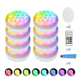 SANSI 8-Pack Submersible LED Pool Lights – RF Remote (200ft), Color-Changing Underwater Spotlights for Ponds, Showers & Inground Pools, Battery Charging, Waterproof with Glue, Magnets & Suction Cups - Quantity: 8-pack