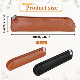 Bewudy 2pcs Leather Pencil Case, Small Pencil Pouch Portable Zipper Bag Cute Slim Makeup Bag Soft Simple Office Stationery Pouches for Women Men Markers Change Coins(Black, Brown)