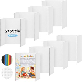 BXIHUR 8 Pcs Trifold Poster Board, 21.5x14 inches Small White Poster Board Comes with Sticky Accessories, Corrugated Presentation Boards, Display Board for School Projects, Business Presentations