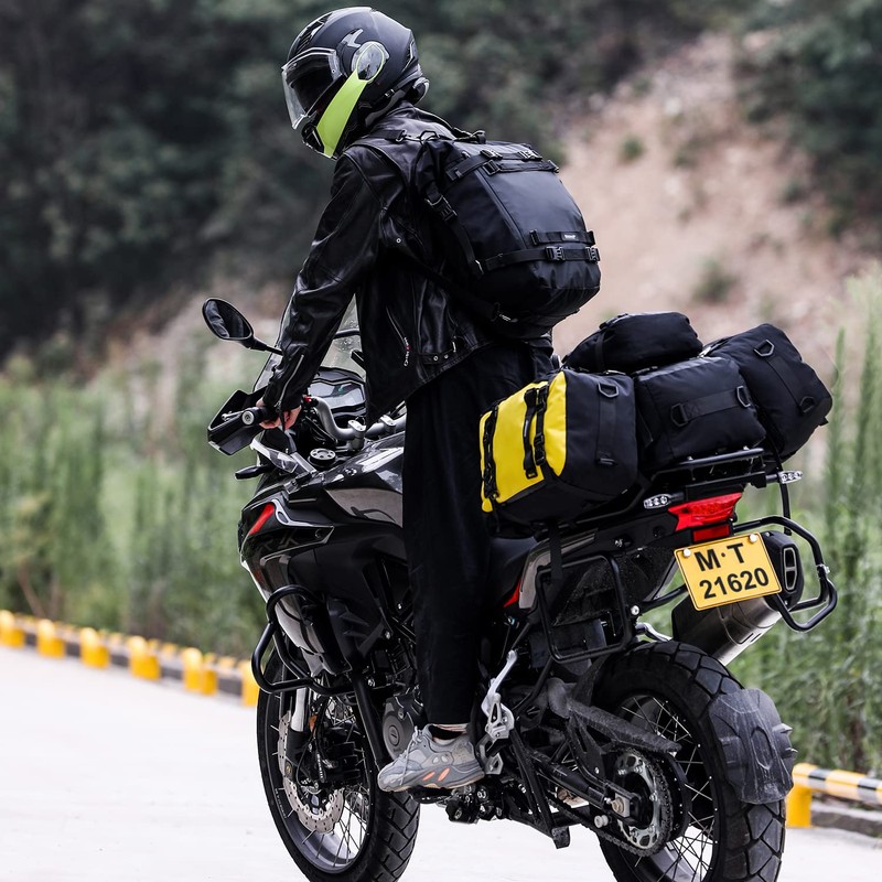 Rhinowalk Motorcycle Saddle Bag, 30L, Black, Waterproof, Combinable, Backpack