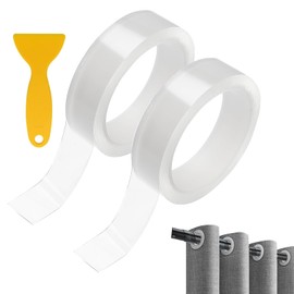 Curtain Glide Tape, 2PCS Drapery Ring Glide Tape 25mm×3m, Curtain Rod Tapes Clear Curtains Glides Pole Tapes Drapery Ring Rod Taped With A Scraper for Making Curtains Slide Easier(Transparent)