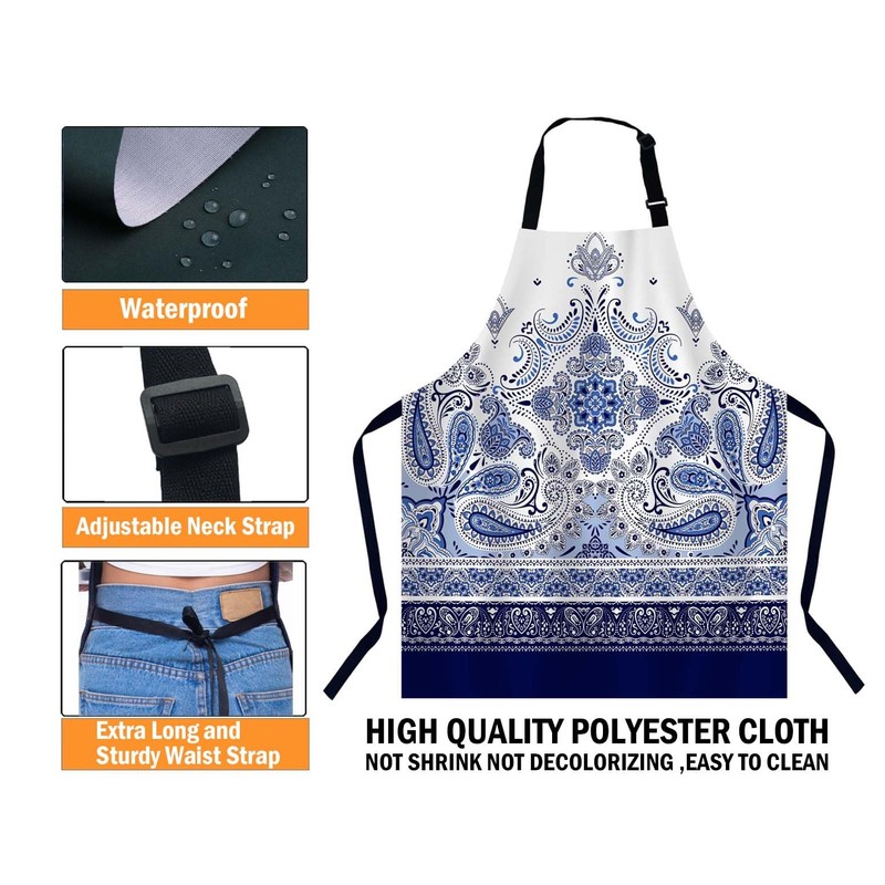 Xuwenz Paisley Pattern Apron Adjustable Neck Bib Apron for Men