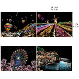 Heyu-Lotus 8pcs Scratch Art Paper Rainbow Painting Sketch City Series Night Art Craft Scratch Scratchboard for Adult and Kids with 5 Tools