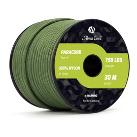 Abma Cord 4mm Paracord 750lb 30M 100% Nylon Rope 11 Strands Type IV Military Grade Parachute Cord for DIY, Camping, Survival, Outdoor - Max. 340kg - Forest Green