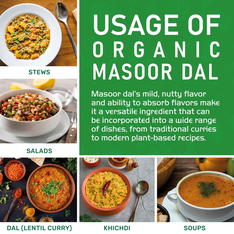 Jiva Organics Organic Masoor Dal 2 Pound Bag (Split Red