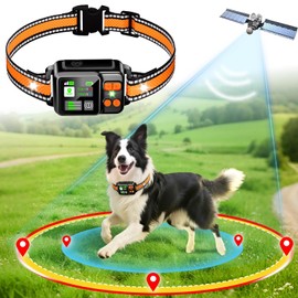 GPS Wireless Dog Fence System, Electric Dog Fence Using GPS Electric Satellite Technology, IPX7 Waterproof Rechargeable Design, GPS Dog Collar Has 2 Modes Circular and Free-Form Fence