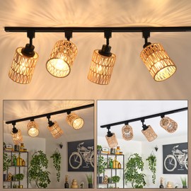 AIBISOD 4-Pack H Track Light Heads, Modern Rattan Track Lighting Fixtures for H Type Single Circuit Tracks Rails, Adjustable Track Light Fixtures, E26 Track Light Ceiling Modern for Kitchen, No Bulb