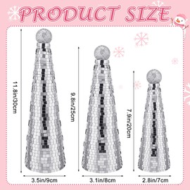 Suncalla 3Pcs Disco Christmas Tree Decoration Mirror Xmas Cone Shining Tree Tabletop Centerpiece Mantel for Party Supplies Home Thanksgiving Valentine Holiday Outdoor Indoor Decor(Silver)