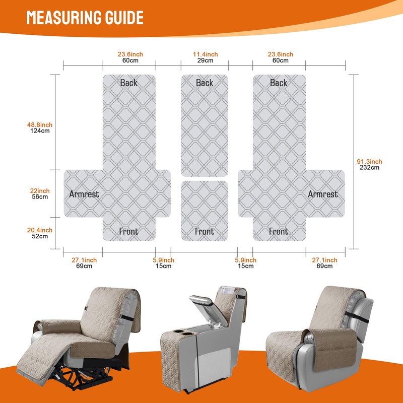 VANSOFY Loveseat Recliner Cover with Console 100% Waterproof Sofa Slipcovers