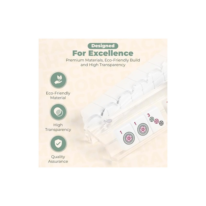 4-Pack Clear Scalloped All-in-One Acrylic Mahjong Racks with Magnetic Pushers