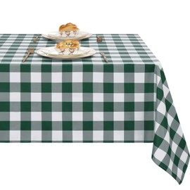 XWZO Forest Green and White Checkered Tablecloth Rectangle - Waterproof and Wrinkle Free Plaid Fabric Table Cloth for Kitchen Dining, Indoor or Outdoor Parties and Daily Use, 60 x 102 Inch