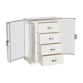 homii 4 Drawer Jewelry Box with Transparent Side Door, Accessory Storage, Small Items, Earrings, Necklaces, Rings, Gift for Women, Gift, Birthday, Anniversary, White