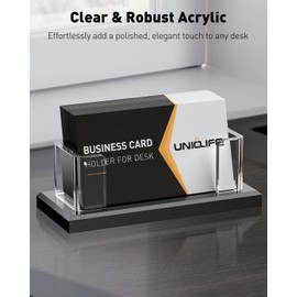 Uniclife Acrylic Business Card Holder for Desk 1 Slot Clear Horizontal Business Card Stand for Men & Women Desktop Name Card Display Stand Card Organizer for Office Home Exhibition, 60 Card Capacity
