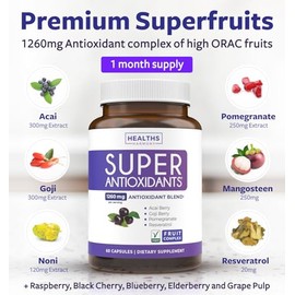 Suplemento súper antioxidante, potente mezcla diaria de antioxidantes súper alimentos, bayas de acai, goji, granada y resveratrol trans, fórmula de hi