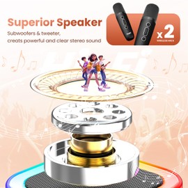Peski Karaoke Machine for Kids Adults, Portable Bluetooth Mini Karaoke Microphone Singing Speaker Karaoke Player with 2 Wireless Mic, for All Smartphones,Birthday, Family,Home Party(Black)
