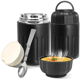 Yuragim Thermal Food Container, 600 ml Stainless Steel Warming Container with Spoon, Double Wall Insulation, Thermal Food Leak-Proof, Thermal Lunch Box for Children, Baby Porridge, Food Container