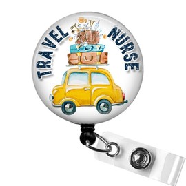 Travel Nurse Badge Reel, Traveling RN Badge, Travel Nursing Badge Reel, Cute Travel Nurse On The Road Again ID Clip, Funny Travel Nurse Gift