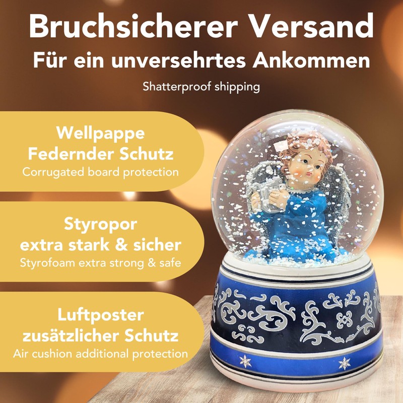 Snow Globe Christmas Angel Blue with Silver Harp | Base
