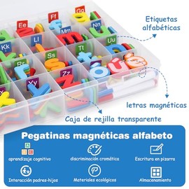 Juego de Letras Magnéticas en Español, Alfabeto Magnético de 224 Piezas, Material Montessori Didactico para Hogar y La Escuela con 2 Plumones y...    