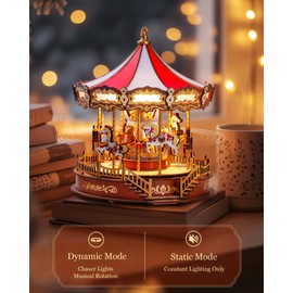 Rolife Wooden 3D Puzzles for Adults, DIY Carousel Music Box with Chaser Lights 11.6" Model Building Kit, Construction Project Craft Kits for Adults Hobby Home Decor Chiristmas Gifts for Boys Girls
