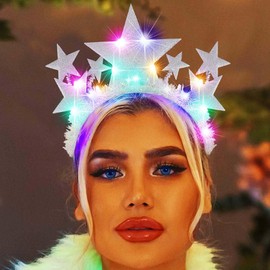BARTOSI Light Up Star Headband Silver LED Stars Headbands Glowing Hair Band Hair Accessories for Women and Girls