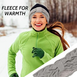 Pack of 2 Women's Winter Knitted Ear Warmers Hair Band Girls Knotted Knitted Headbands Thick Women Hair Bands Crochet Elastic Plush Sports Skiing (Black, Grey)
