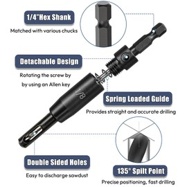 Saipe 3pcs Self Centering Drill Bit Set, 3/32", 7/64", 9/64" VIX Bit Set, Quick Change Hex Shank Center Hinge Drill Bit for #6 8 10 Screws ﻿