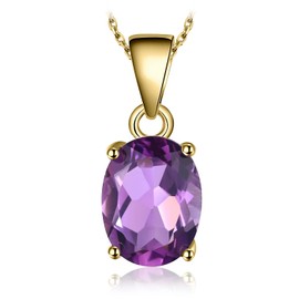 JewelryPalace Class 1.7ct Oval Cut Natural Gemstones Amethyst Birthstone Solitaire Pendant Necklace For Women, 14k yellow Gold Plated 925 Sterling Silver Necklace for Her, 18 Inches Chain