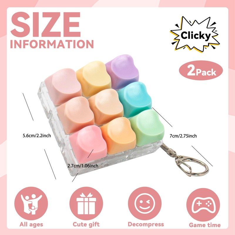 2 Pcs Keyboard Fidget Toy, 9 Keys Cute Heart-Shaped Clicker