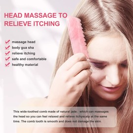 ideayard Gua Sha Jade Comb Natural Scalp Massager Jade Scraping Massage Comb (Rose Quartz Straight)