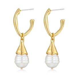 LILIE&WHITE Gold Plated Hoop Earrings with Drop Pearl Charm for Women - Elegant Jewellery for Weddings, Parties & Special Occasions - Fashion Statement Piece
