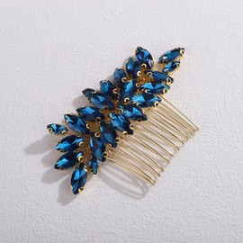 Xerling Full Rhinestone Hair Comb Women Wedding Small Side Comb Multi Color Hair Piece Jewelry for Brides Bridal Headpiece Head Accessories for Prom Gift (Gold Peacock Blue)