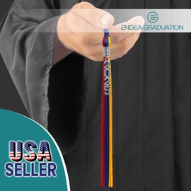 Endea Graduation Triple Color Tassel with Silver Stacked Date Drop (Royal Blue/Red/Gold, 2025)